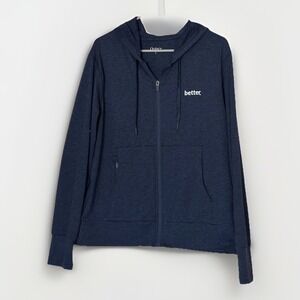 Quince Flowknit Zip Hoodie L Heather Navy Athleisure Minimalist Lightweight